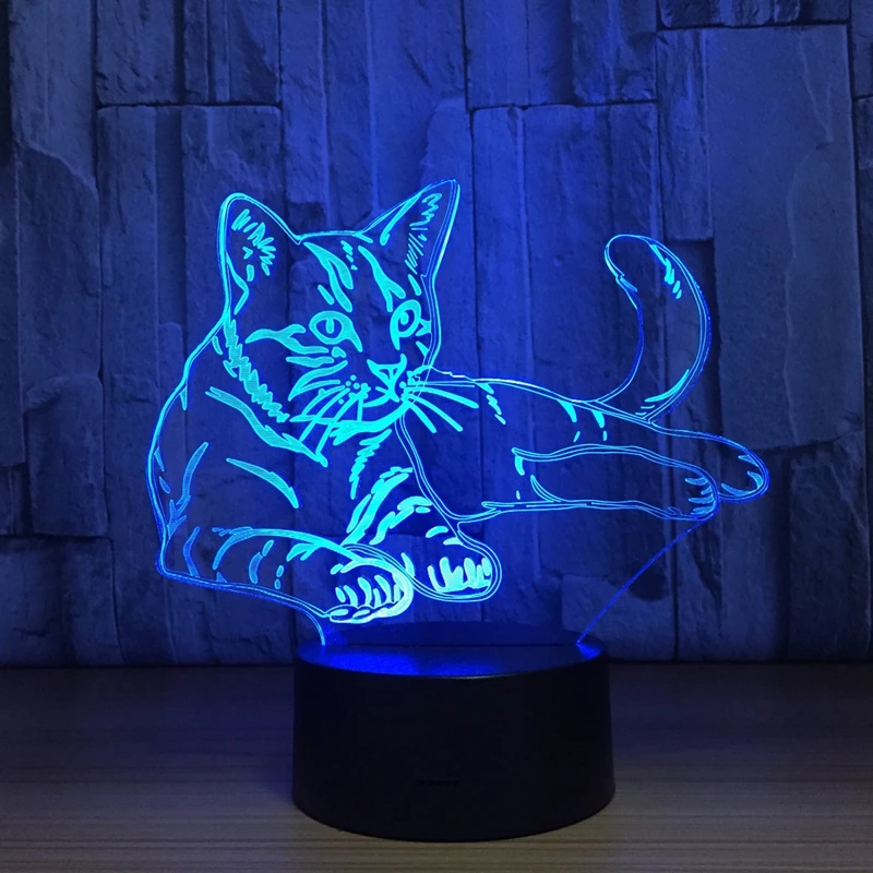 3D Cat Night Light Colorful Changeable Mood Lamp LED Visualization Illusion Table Lamp For Home Decorative As Kids Toy Gift (2)