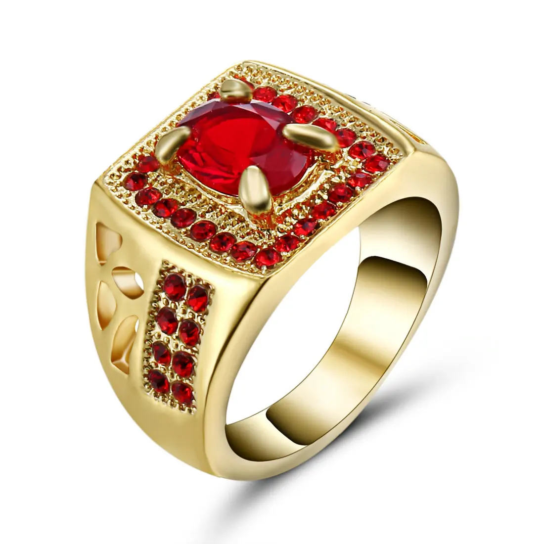Винтажное женское прозрачное кольцо AAA с красным камнем, Черное золото, серебро, заполненные цвета, обручальные кольца для женщин, камень по дню рождения, подарок подруге, Размер 7 - Цвет основного камня: BA569