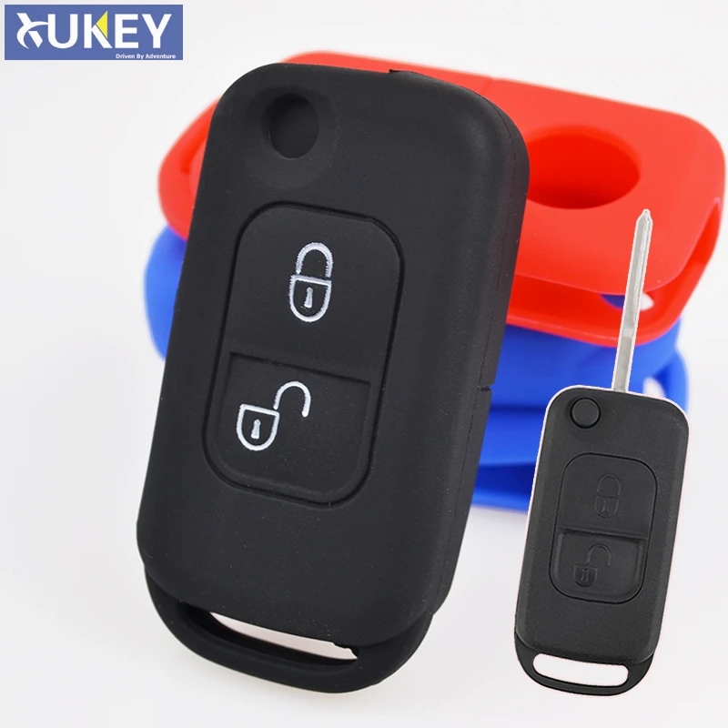 

2 BUTTON FIT FOR MERCEDES BENZ W168 W202 W203 W208 W210 A C E S CLASS SILICONE REMOTE FOLDING KEY COVER CASE FOB SHELL HOLDER