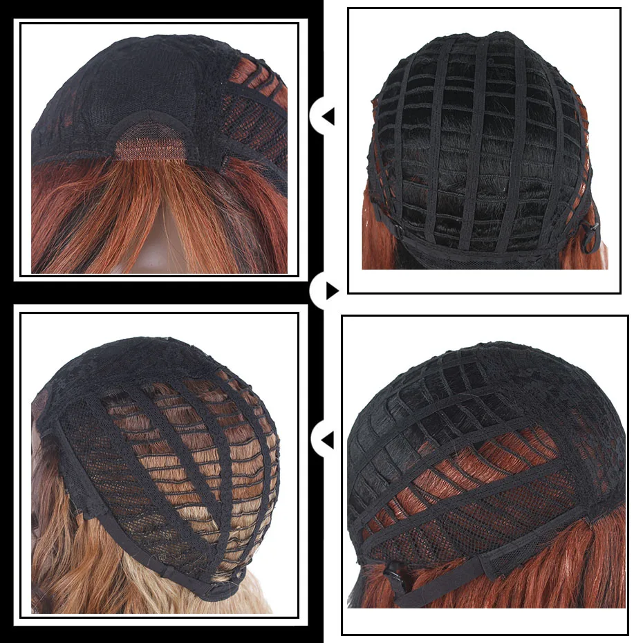 Ombre Brown Synthetic Lace Wigs With Bang Side Part Long Wave Wigs For Black Women Glueless Heat Resistant Fiber Wig SOKU