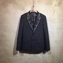 Роскошная мужская черная куртка-смокинг с заклепками и бисером для сцены, только куртка/Азиатский размер