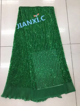 

10 colors Hot selling sequins embroidery french net lace fabric 5 yards per piece tulle lace fabric CiCi-72322 for party dress