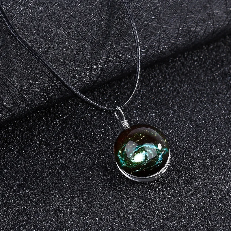 Харадзюку модное ожерелье с изображением галактик стеклянный шар кулон для женщин и мужчин ювелирные изделия великолепные подвески для девочек Вселенная веревка Гипербола - Окраска металла: E