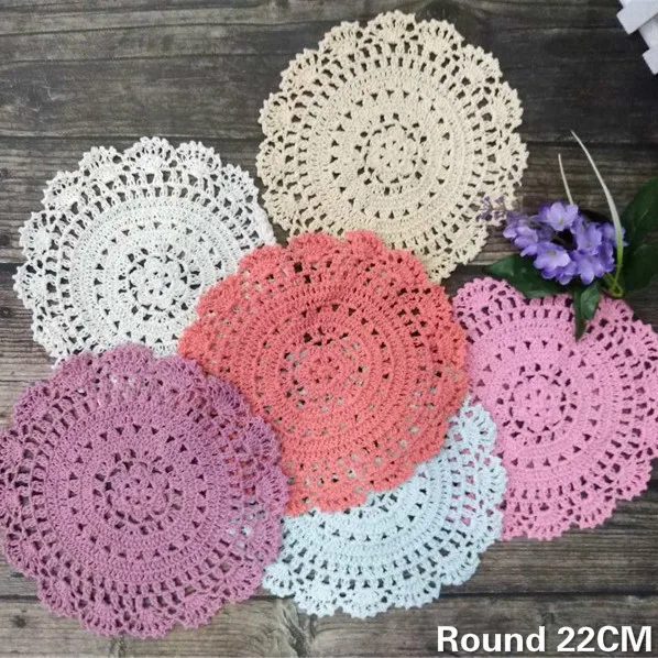 

22CM Round Christmas Placemats Dining Place Mat Cover Table Napkins Handmade Crochet Cotton Doilies Wedding Coasters Drink Mat