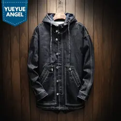 Новинка 2019 года ветровка куртки с капюшоном для мужчин корейский стиль джинсовое пальто плюс размеры 5XL Винтаж Джинсовые куртки для молодых