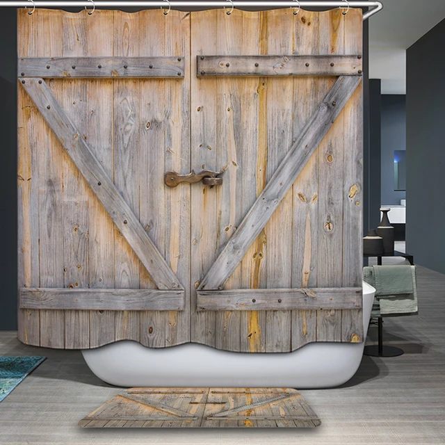 Polyester Shower Curtain Old Bronze Wooden Garage Door Vintage Polyester Shower Curtain Old Bronze Wooden Garage Door Vintage Rustic American Country Style Bathroom Decor Art