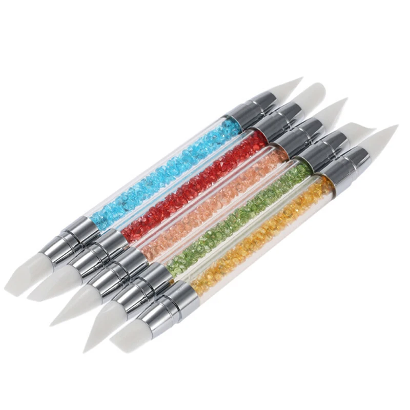 

5pcs 2 Way Silicone Head Carving Emboss Shaping Hollow Sculpture Manicure Dotting Tools Crystal Nail Art Brush Pen