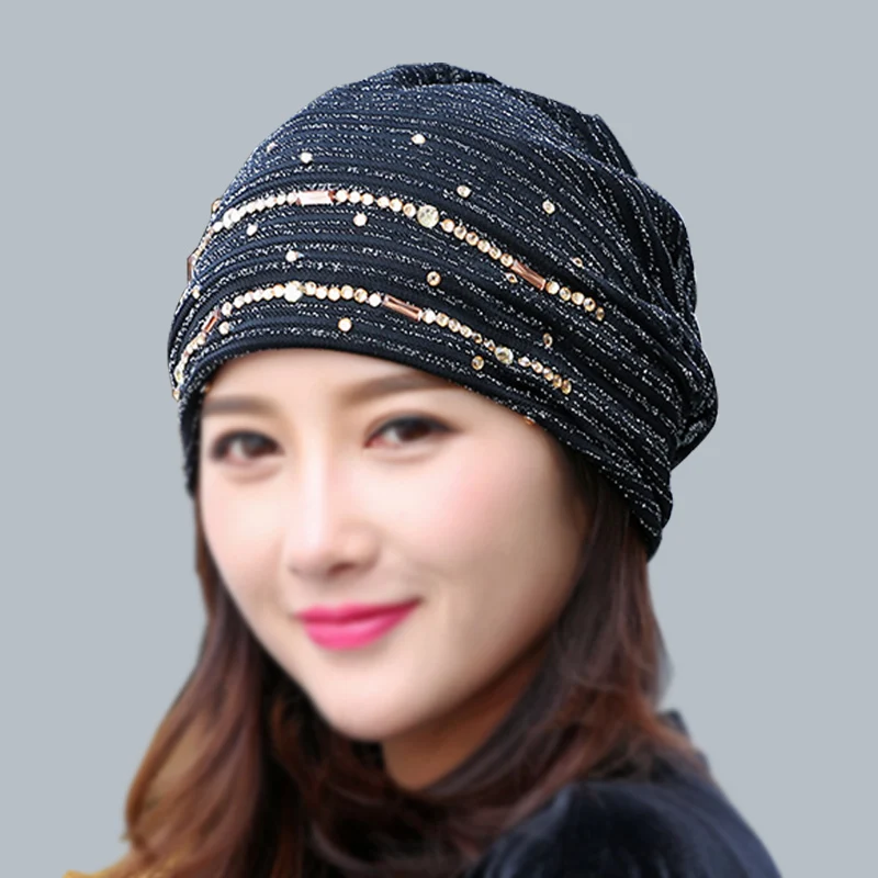 Spring women's hats with rhinestones Beanies Casual Polyester Shine For