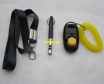 

100sets/lot 3 in 1 Ultrasonic Dog Whistle To Stop Barking +Pet Training Clicker+ Lanyard Set Pet Dog Training Supplies