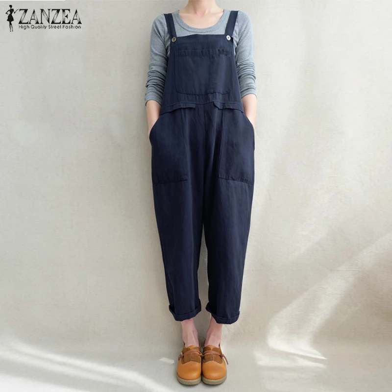 2019 ZANZEA Women Jumpsuits Casual Strappy Pockets Loose