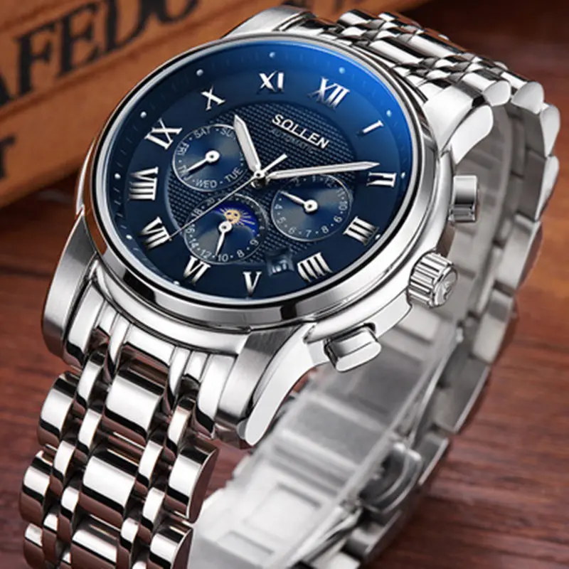 

zegarki meskie Watch men multi-function automatic mechanical clock steel with waterproof hollow male wristwatches reloj hombre