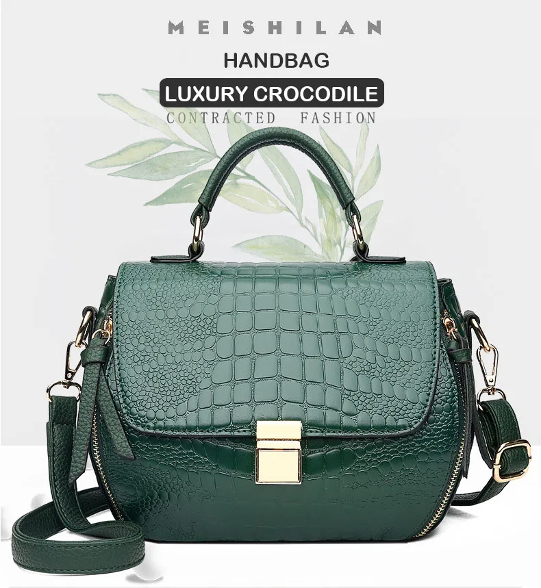 Women bowling bag Patent Leather Crocodile Pattern Handbag Medium Crossbody Shoulder Bag Famous Brand Designer Handbag and Purse (1)