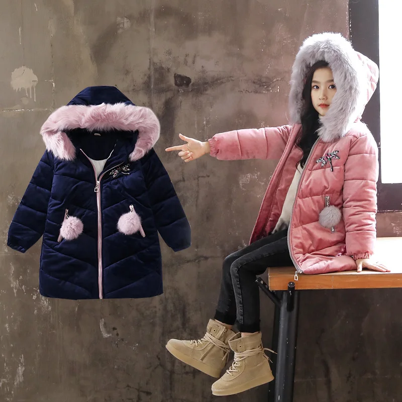 

2018 New Fashion Baby Girl Thicken Cotton-Padded With Fur Hat Clothes Girls Kawaii Hooded Winter Warm Parkas Coat Christmas Gift