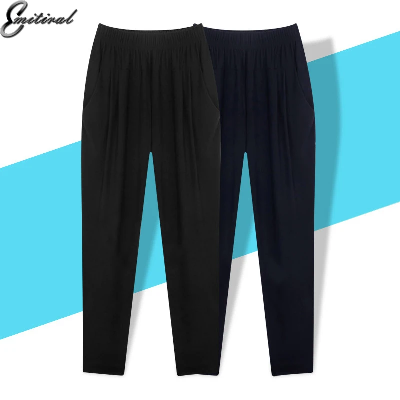 

2019 Plus Size 5XL European Women Harem Pants Elastic Waist Casual Loose Trousers Black Navy Solid Summer Ladies Sweatpants New