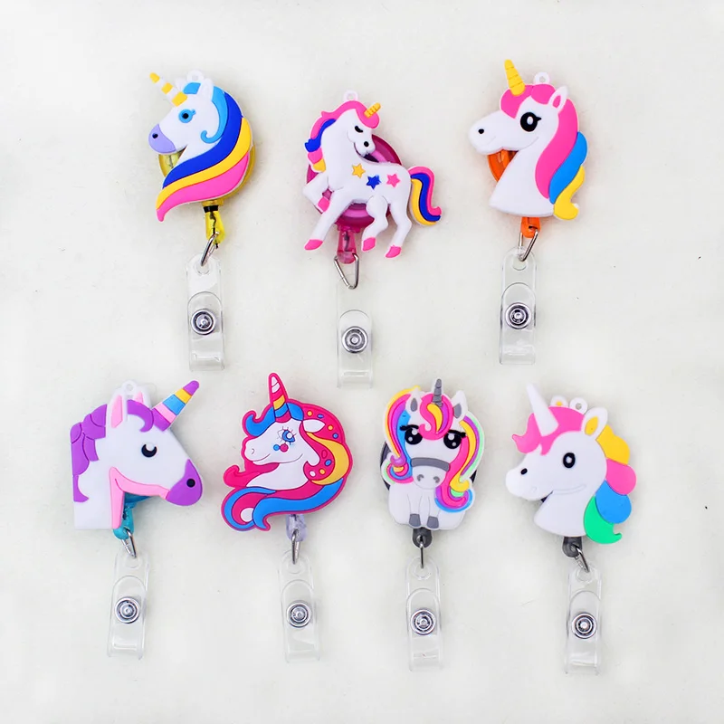 Cute Unicorn Retractable Plastic Badge Holder Reel Student Nurse Use For Exhibition ID Enfermera Name Card Office Chest card