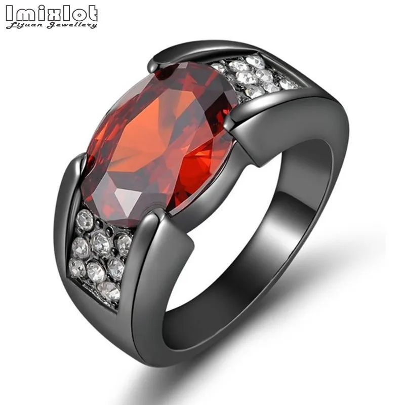 

Imixlot Red Gem Oval Crystal Ring Wedding Jewelry For Women and Man Black Gold Color Promise Rings Bijoux Femme Party Gift