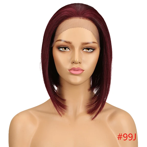 Rebecca бразильские 4x4 человеческие волосы на кружеве парики для женщин прямые волосы Реми короткий парик-Боб блонд коричневый цвета - Цвет волос: # 99J