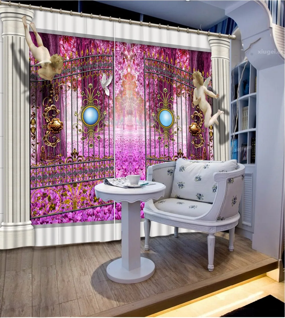 Европейские занавески фиолетовые 3D для гостиной железная занавеска с ангелом