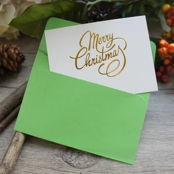 

25pcs Mini Merry Christmas Card gold with green envelope multi-use Scrapbooking DIY Decoration party invitation gift card