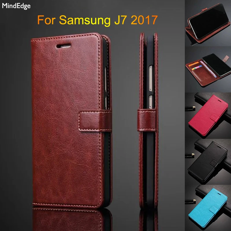 Флип чехол бумажник для samsung Galaxy J7 2017 Кожа Роскошные Магнитный стенд карты
