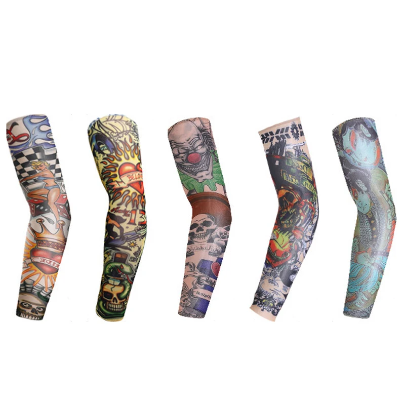 

jiexijie Elastic UV Protection Compression Arm Sleeves Warmers Summer Cooling Tattoo Cool Printed Sun-proof Unisex Punk Fashion