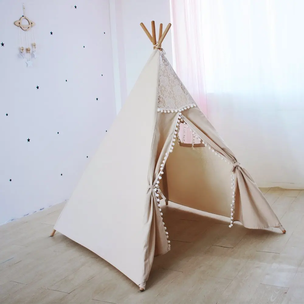 Кружевная палатка Tipi для детей, натуральные вигвамы из полотна для детского игрового домика, складная Игровая палатка для детского чтения, индийская палатка Tipi