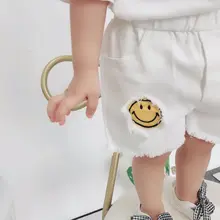 Новинка года; сезон лето-весна; Детские повседневные шорты; джинсы; детские джинсовые шорты со смайликом; штаны для малышей; одежда; милые штаны с героями мультфильмов