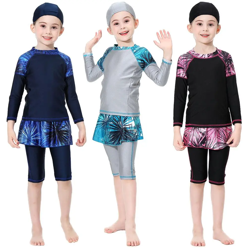 Muslim Swimwear Girls Kids Full Cover Swimsuit Islamic Modest Beachwear Burkini