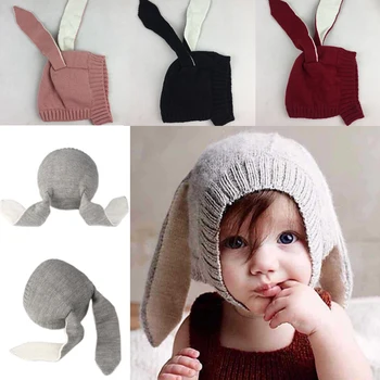 

Fashion Winter Baby Toddler Kids Boy Girl Knitted Rabbit Crochet Ear Beanie Warm Hat Cap Woolen Warm Knitted Beanie Hat Thicker