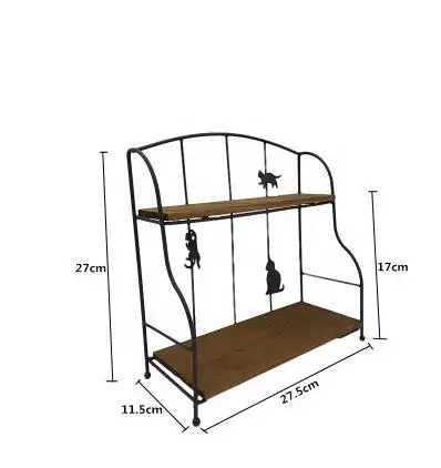 Железная полка для хранения с деревянной перегородкой стойка для хранения косметики Компактный органайзер для хранения двойная полка для стола, ванной комнаты - Цвет: A type Brown