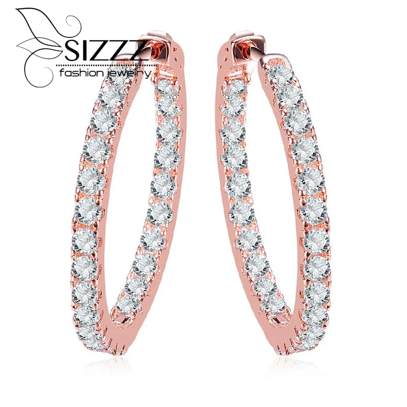 

SIZZZ Rose Gold/Stainless Steel European and American Luxury AAA Cubic Zirconia Hoop Earrings For Women