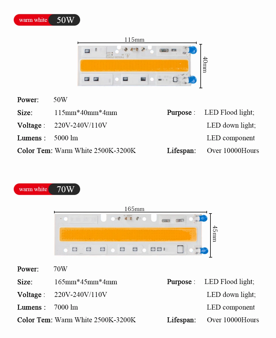 Led Flood Light Chip COB Integrated 50W 30W 100W 150W Led Bulb Lights Smart IC Driver Fit For DIY LED Floodlight Spotlight