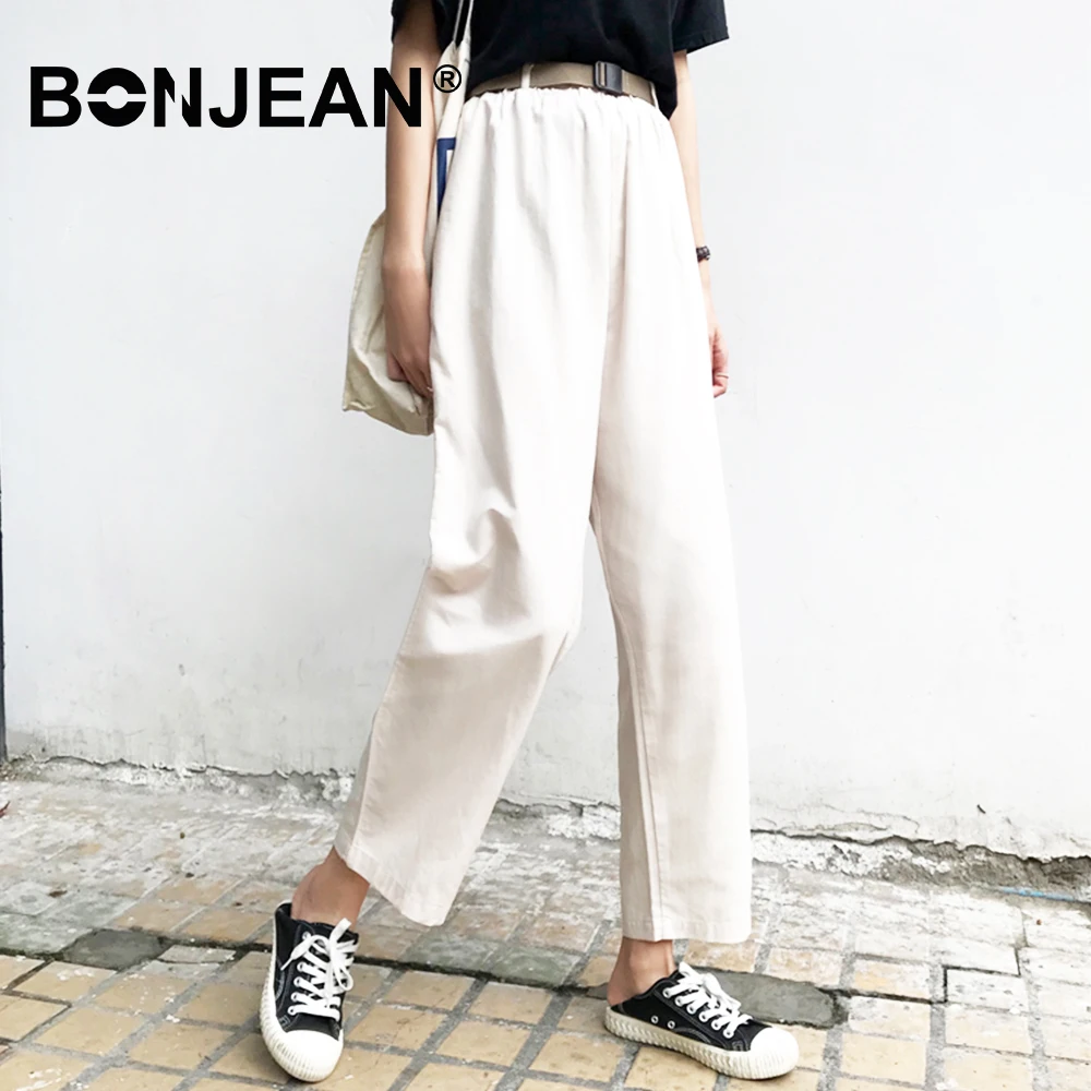 

With Belt 96% Cotton High Waist Pants Women Trousers Pantalones Mujer Summer Black Baggy Sweatpants Jogger Mujer Streetwear Z118