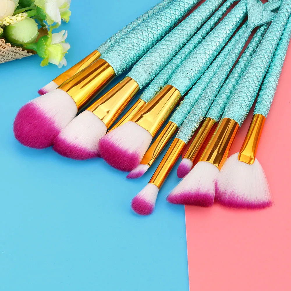 Blue Makeup Kit Concealer Highlighter Cosmeticos Tools 10Pcs Face Blush