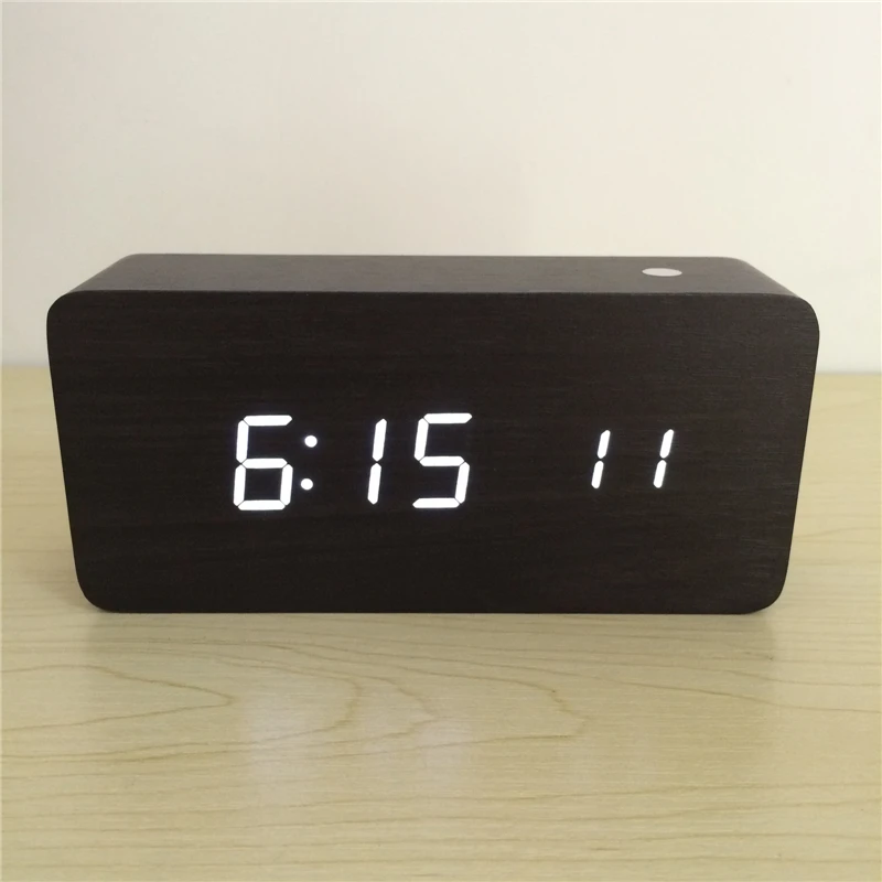 Acoustic control Calendar Alarm Thermometer Wooden clock LED display