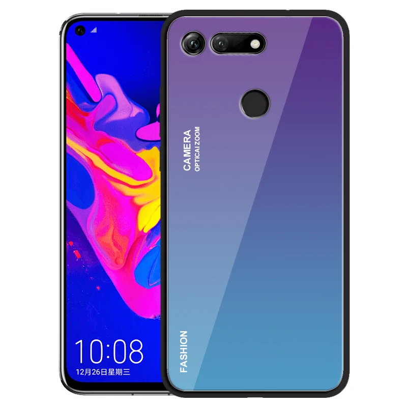 Модные прозрачные градиент Цвет закаленное Стекло чехол для Huawei Honor 8X10 Lite V20 6X V10 9N