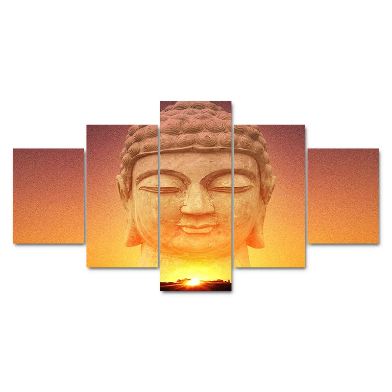 

QK ART Canvas Prints Decorative Paintings 5 Pieces Buddha Head Meditation Sunset Wall Art for living Room Home Decor