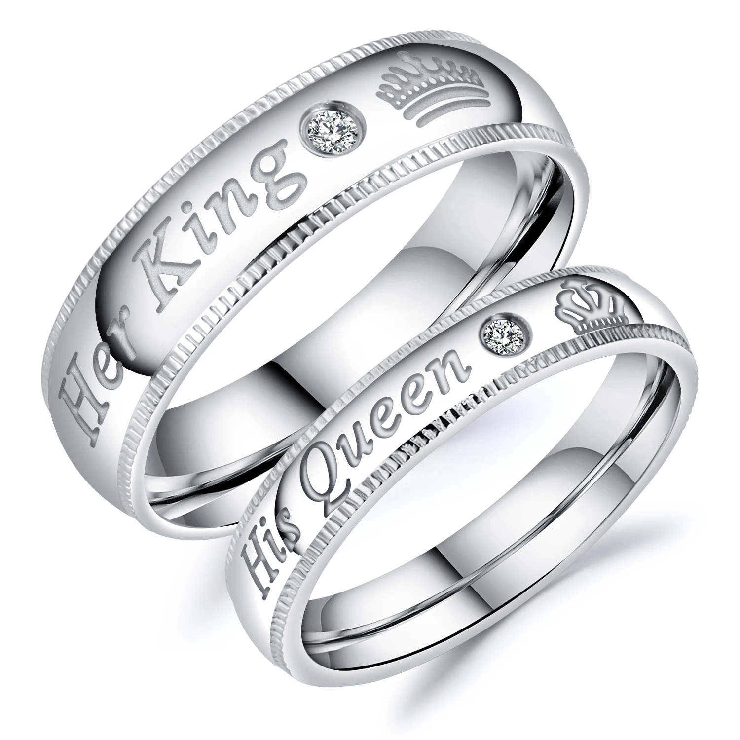 Brand Men Stainless Steel Rings For Women Zircon Wedding band Ring For Lady Letters Couple Rings Set Lovers His King Her Queen