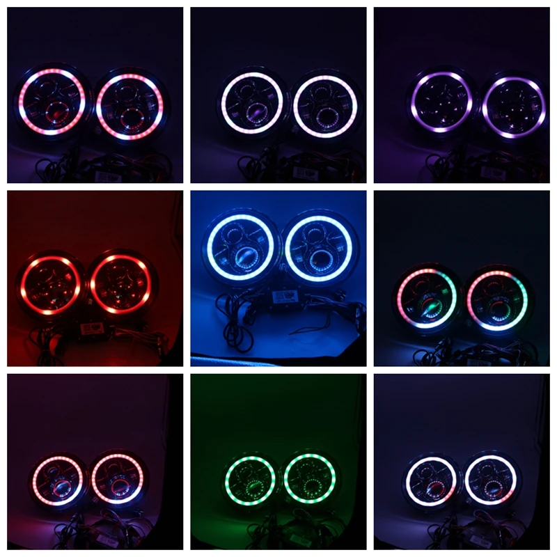Цветная (RGB) 7 дюймов Halo Фары + 4 &quotСветодиодный Противотуманные фары для Jeep Wrangler JK
