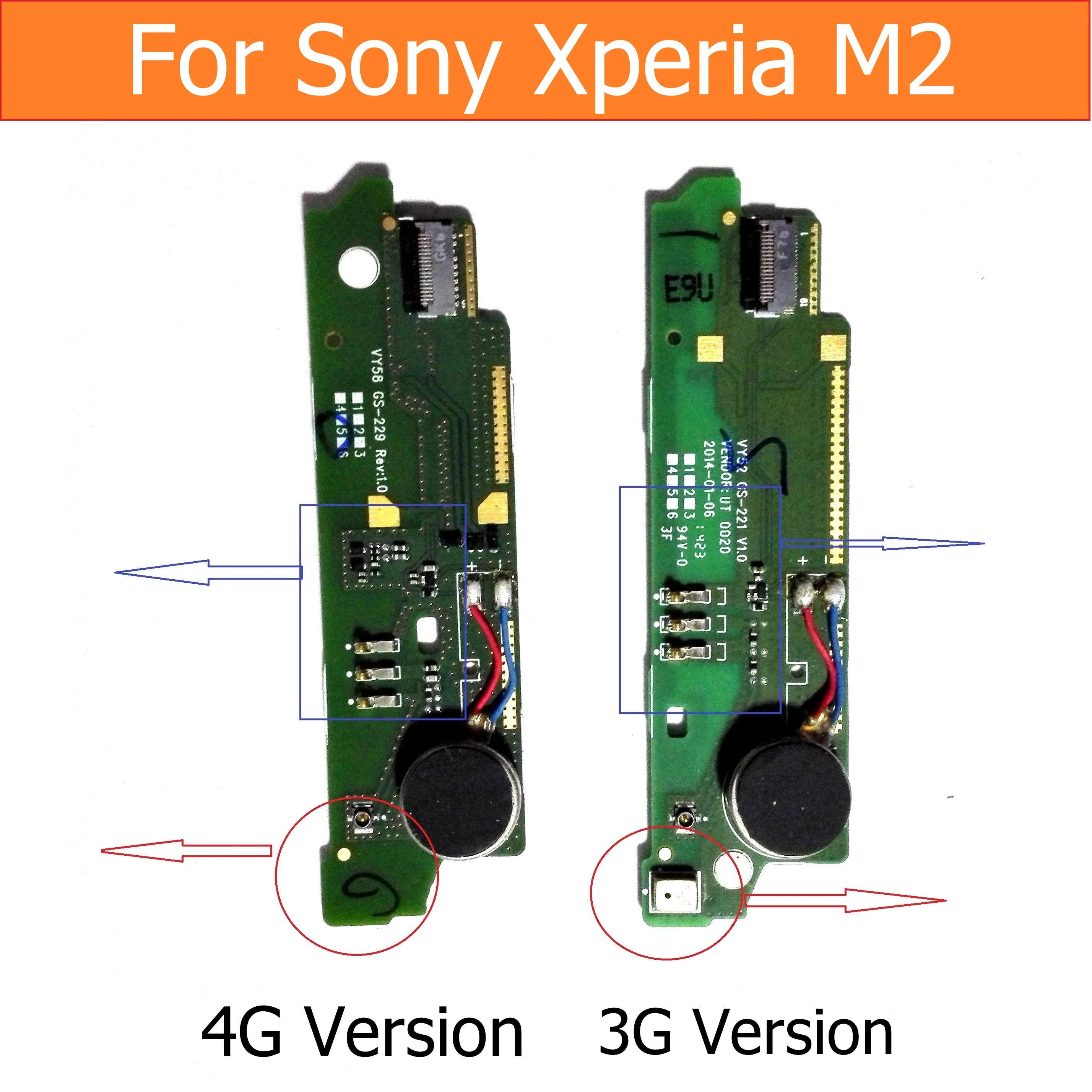 

Genuine Microphone connector PCB module For Sony Xperia M2 S50H D2305 D2306 Microphone flex cable with Moto Vibrator replacement