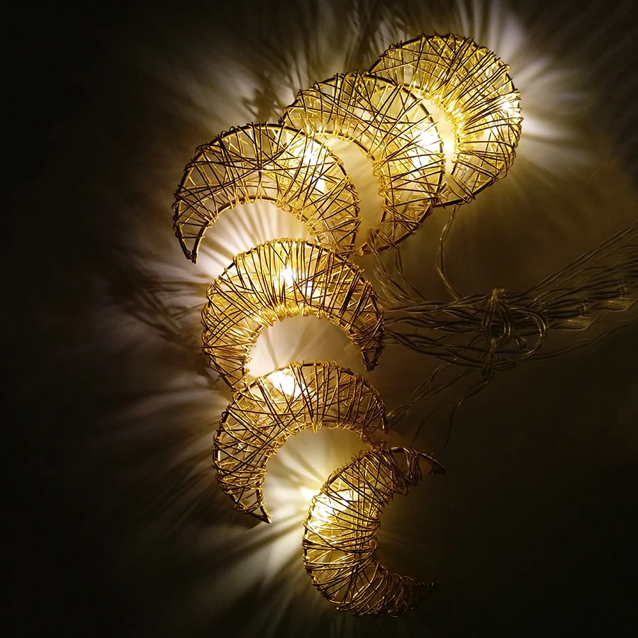 

Thrisdar 1.5M 10 LED Iron Metal Hollow Star Moon Led Fairy String Light Battery Powered Wedding Holiday Christmas Fairy Garland