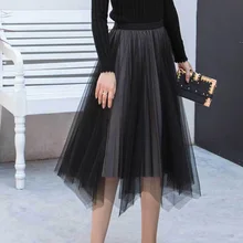 Женская Осенняя плиссированная юбка с неровным подолом, сетчатая плиссированная Повседневная Женская юбка TS95