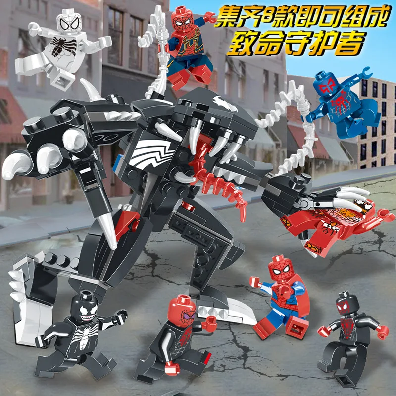 

8 In 1 Avengers 4 Super Hero Spiderman Vs Venom Mech Legoingly Figures Building Blocks Bricks Set Model Toys For Children