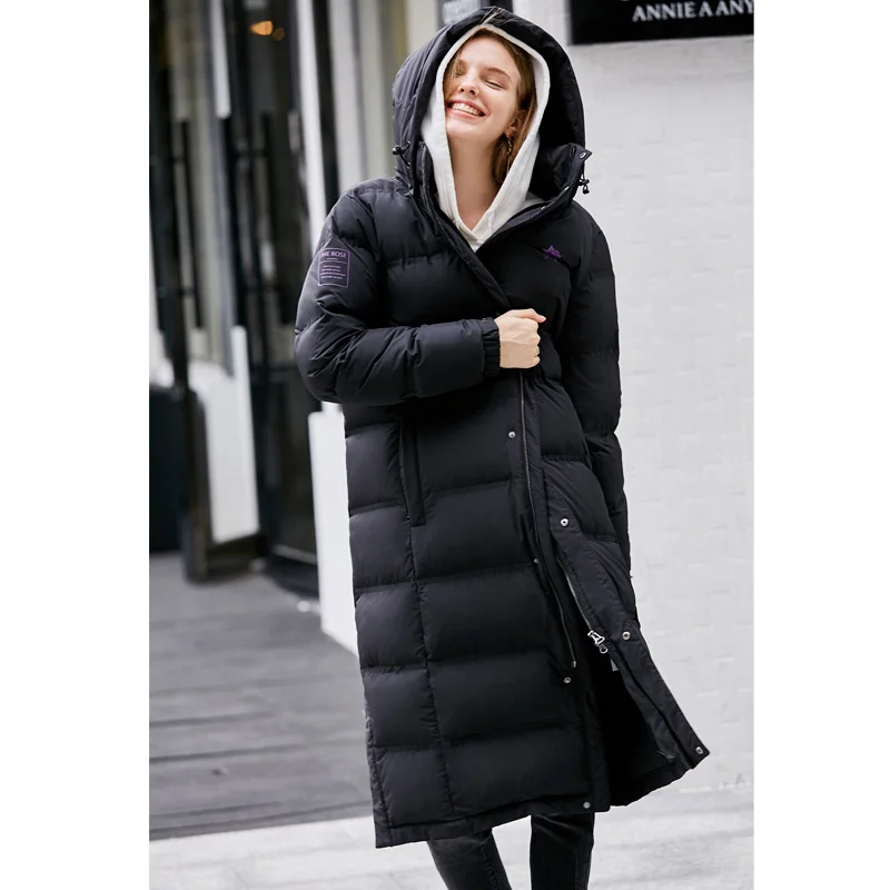 Excellent Amii Minimalist Fashion 90% White Duck Down Jacket Winter Women Embroidery Floral  2018 Casual New Loosehooded Black Long Coat 2