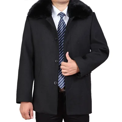 Mu Yuan Yang мужское кашемировое пальто на зиму, пальто, повседневная шерстяная куртка с отложным воротником, Воротник из меха кролика, классическое шерстяное пальто - Цвет: Black