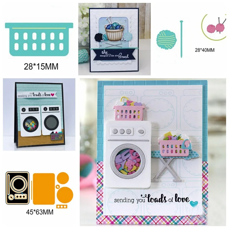

Little bits Knitting Laundry Basket Washing Machine Metal Cutting Dies Silver Stencil Scrapbooking Abulm Photo Paper Card New