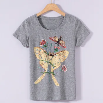 

2018 Fashion Summer T Shirt Women Butterfly beaded sequined T-shirt Women Tops Tee Shirt Femme New harajuku female T-shirt