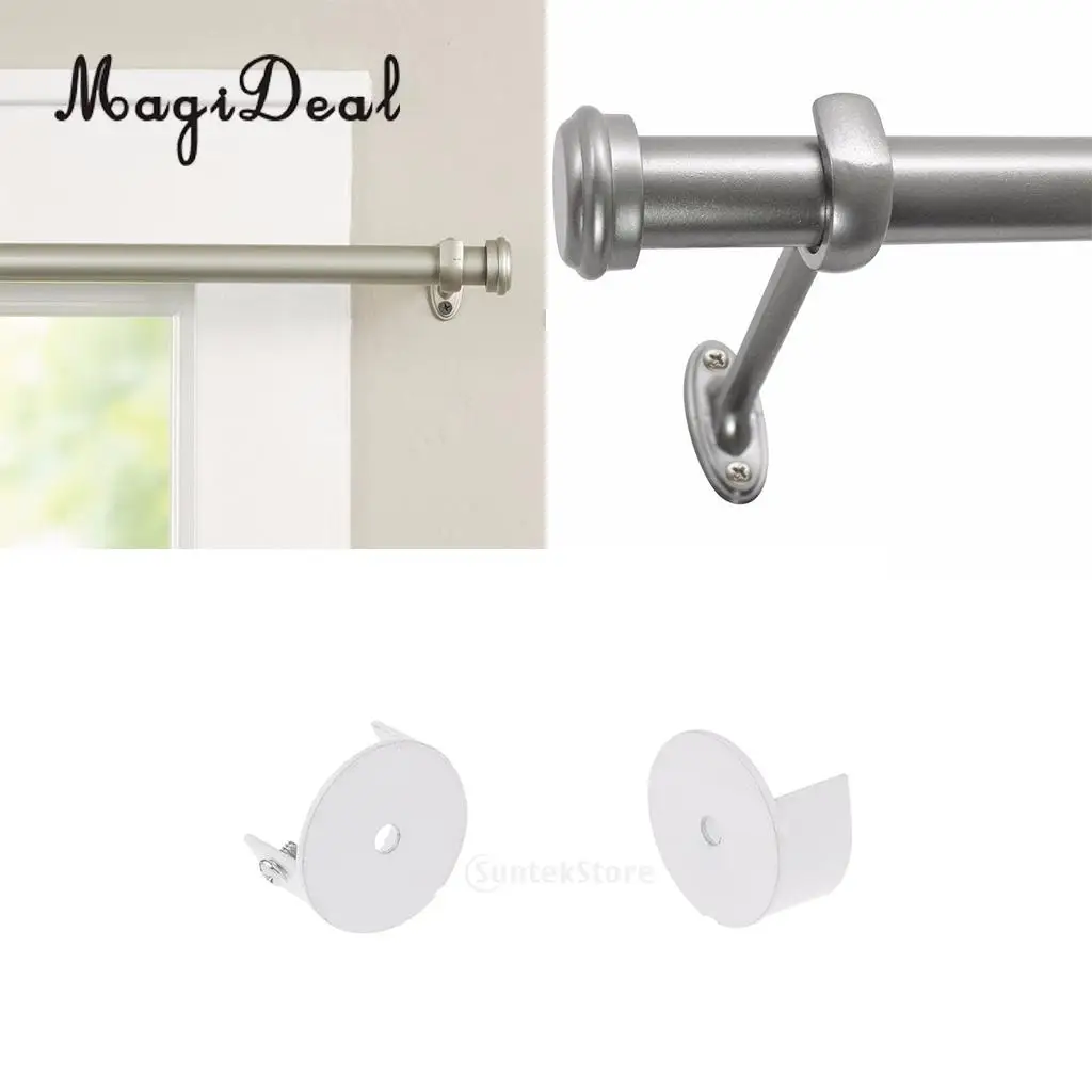 MagiDeal Curtain Pole Recess Wall Bracket Curtain Rods Finials Window Treatment Hardwares