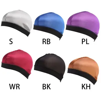 

Men Women Unisex Faux Silk Bonnet Hair Loss Cap Solid Color Widen Elastic Band Headwrap Stretchy Seam Basic Chemo Hat 6 Colors
