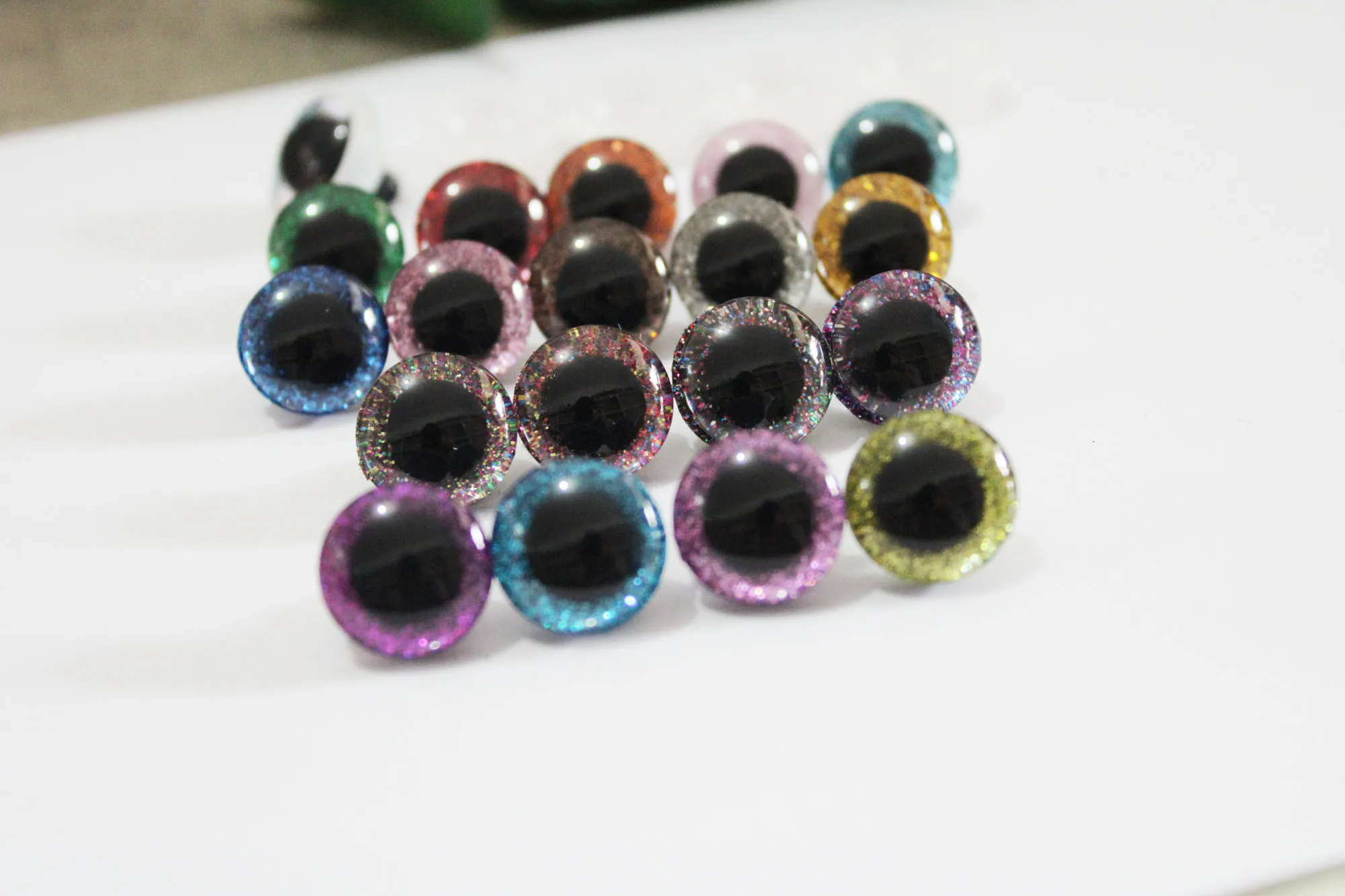 

40pcs/lot 14mm/16mm/20mm/24mm 3D clear glitter toy eyes + glitter fabric+ washer for diy plush toy doll--18 colors option--N18